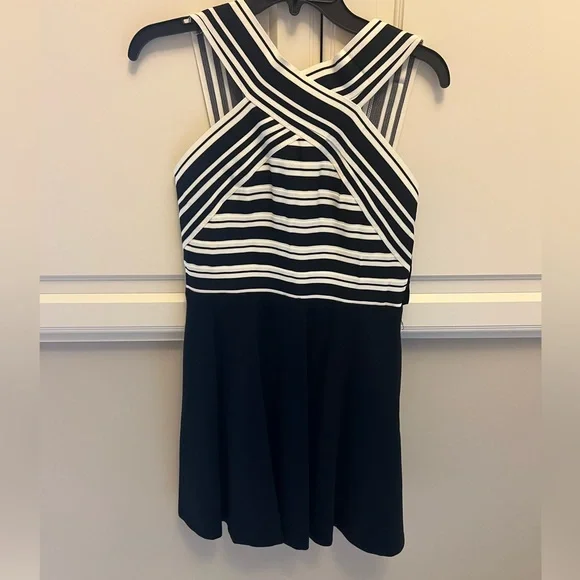 Maeve Black and White Halter Fit and Flare Dress
